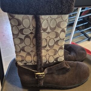 Coach Signature Brown and Cream Winter Boots